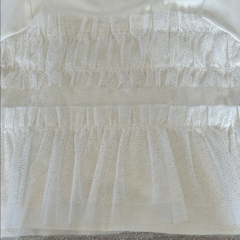 Anthropologie Maeve Short-Sleeve Smocked Ruffled Sweatshirt Glitter Tulle XS NWT - Picture 6 of 12